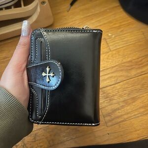 Black Leather Wallet with Cross Detail